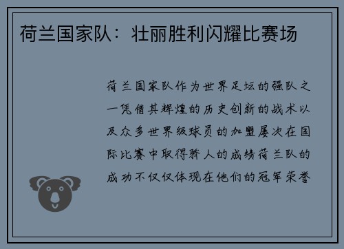 荷兰国家队：壮丽胜利闪耀比赛场