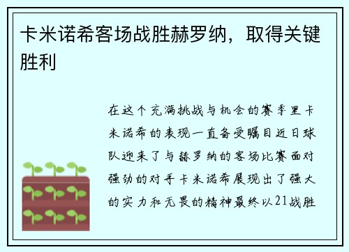 卡米诺希客场战胜赫罗纳，取得关键胜利