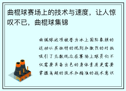 曲棍球赛场上的技术与速度，让人惊叹不已，曲棍球集锦